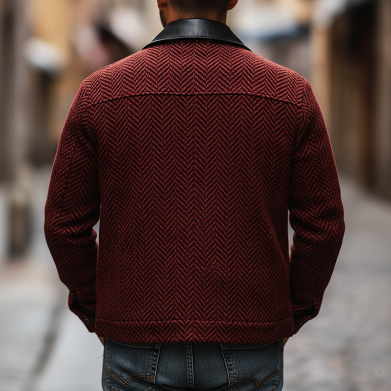 Men's Classic Urban Herringbone Faux Wool Patchwork PU Leather Jacket MTA1813K0U