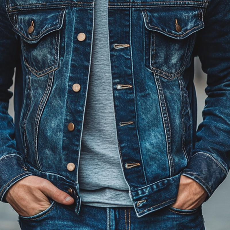 Men's Vintage Washed Lapel Western Style Denim Jacket MTA2353I2X