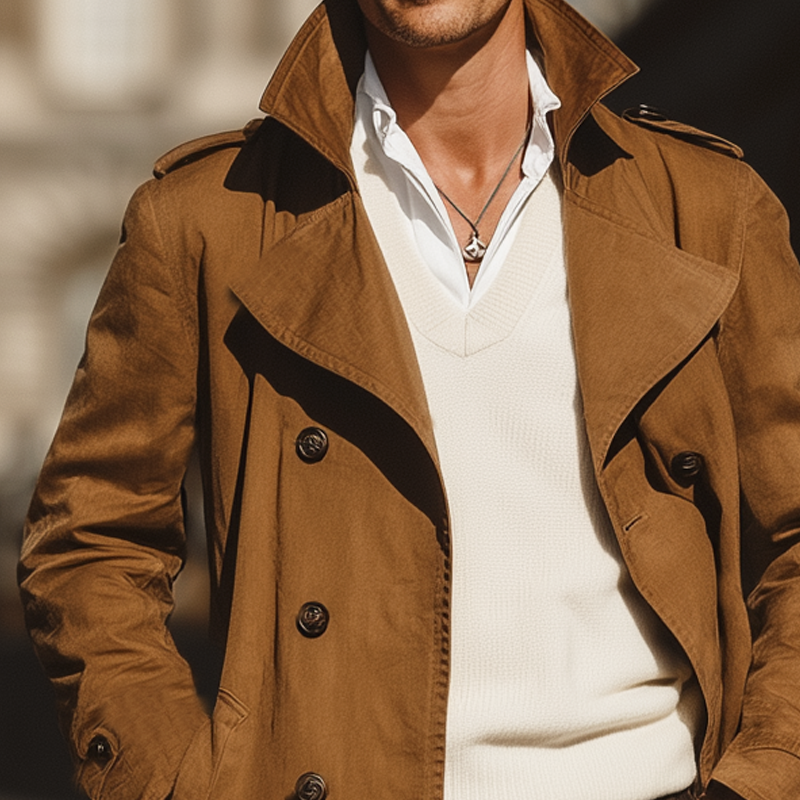 Men's Classic Vintage Double-Breasted Trench Coat MTA1394I8U