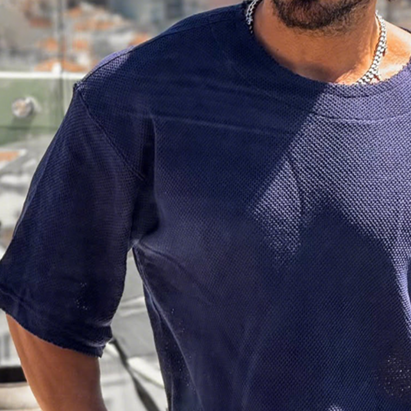 Men's Retro Casual Street Solid Color Loose Round Neck Short Sleeve T-Shirt MTA2310G9TO