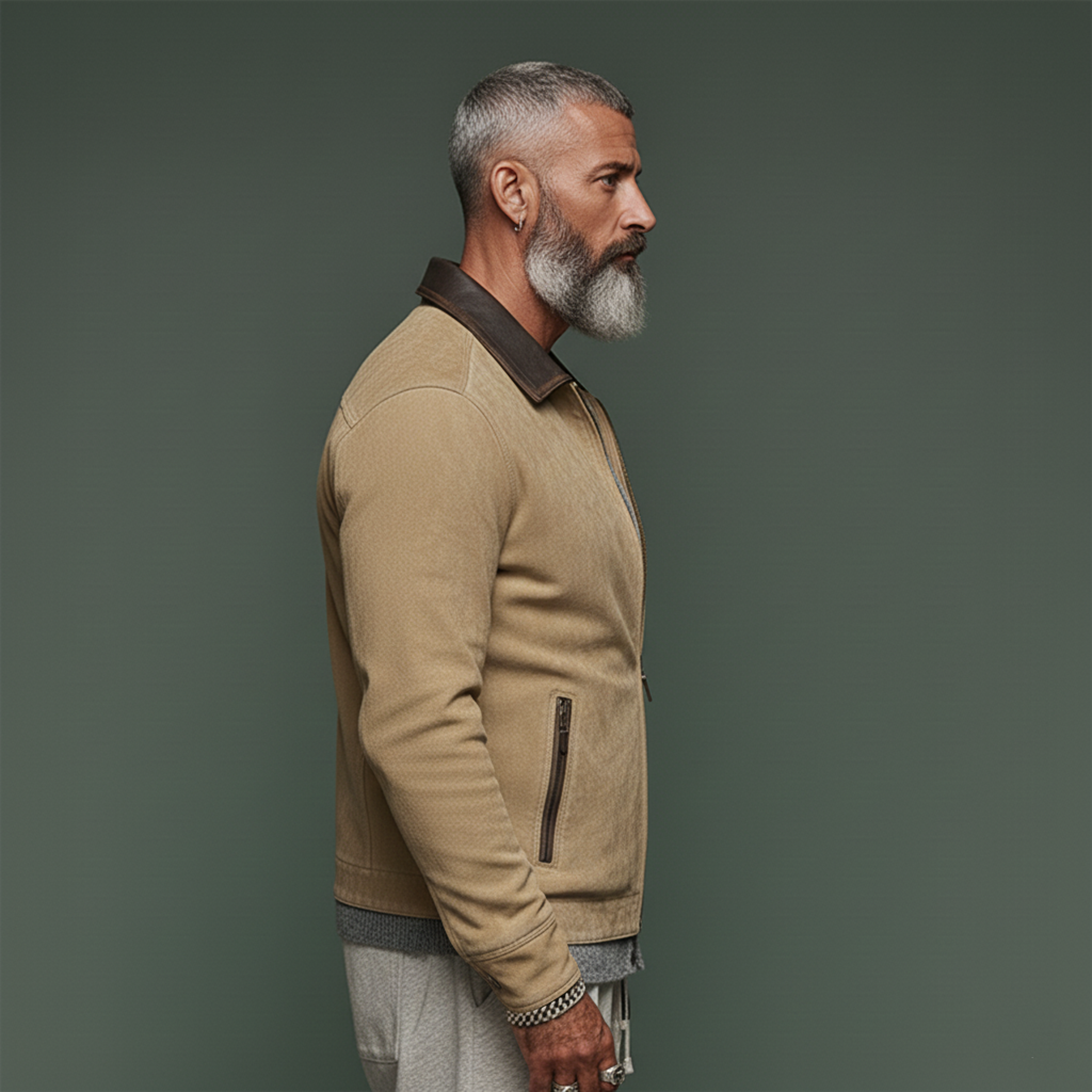 Men's Classic Vintage PU Leather Collar Zip-up Washed Cotton Blend Jacket MTA1791L8K