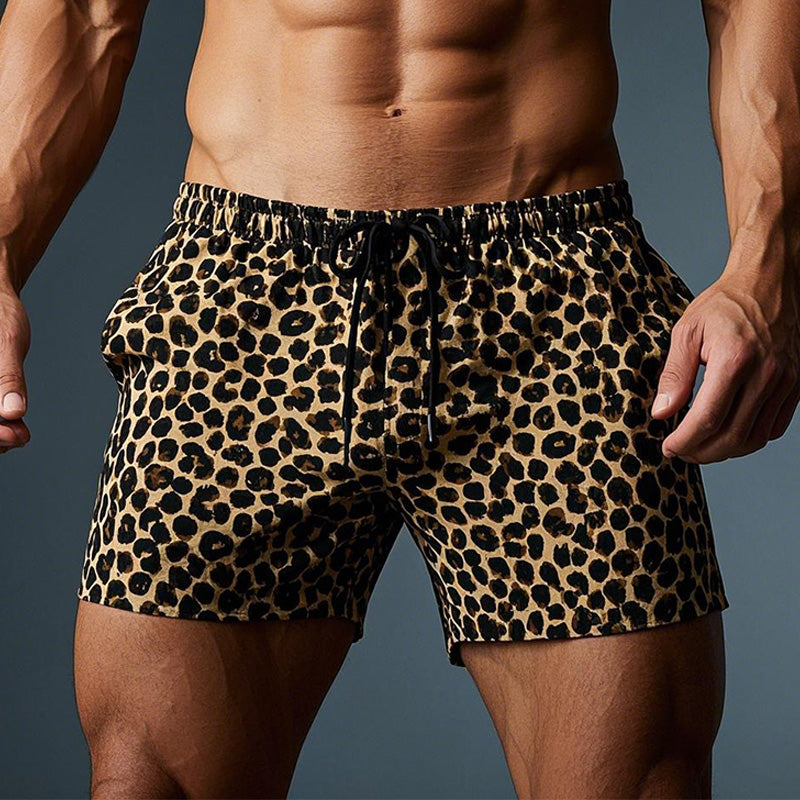 Leopardprint, komfortabel pustende shorts for menn 03984898P