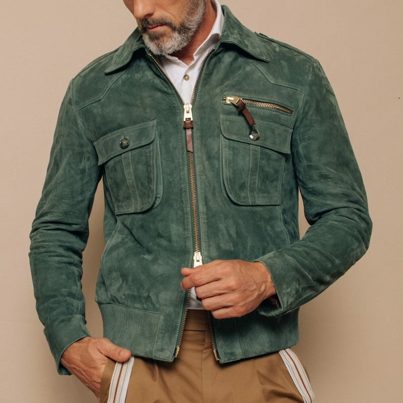 【Expédition 24 heures】Veste en daim rétro à revers et poche poitrine pour homme 01953047Z