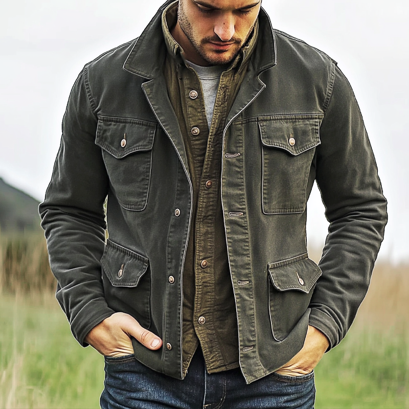 Men's Vintage Faded Button-Down Denim Jacket MTA0479I3U