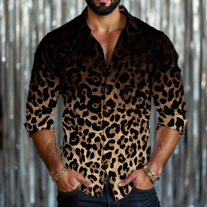 Men's Leopard Gradient Print Long Sleeve Shirt 26030304X