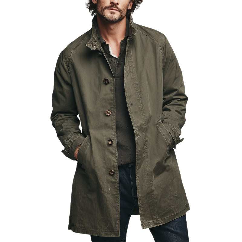 Men's Cotton Washed Vintage Lapel Single-Breasted Coat MTA0581H7X