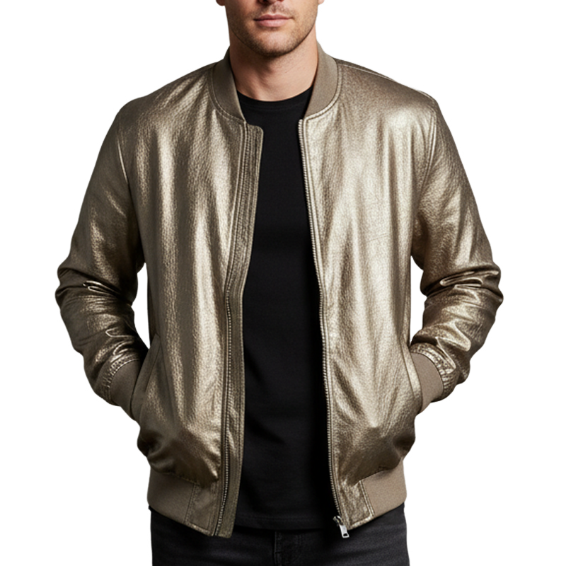 Men's Luxe Textured Zip-Up Baseball Jacket MTA1327I7U