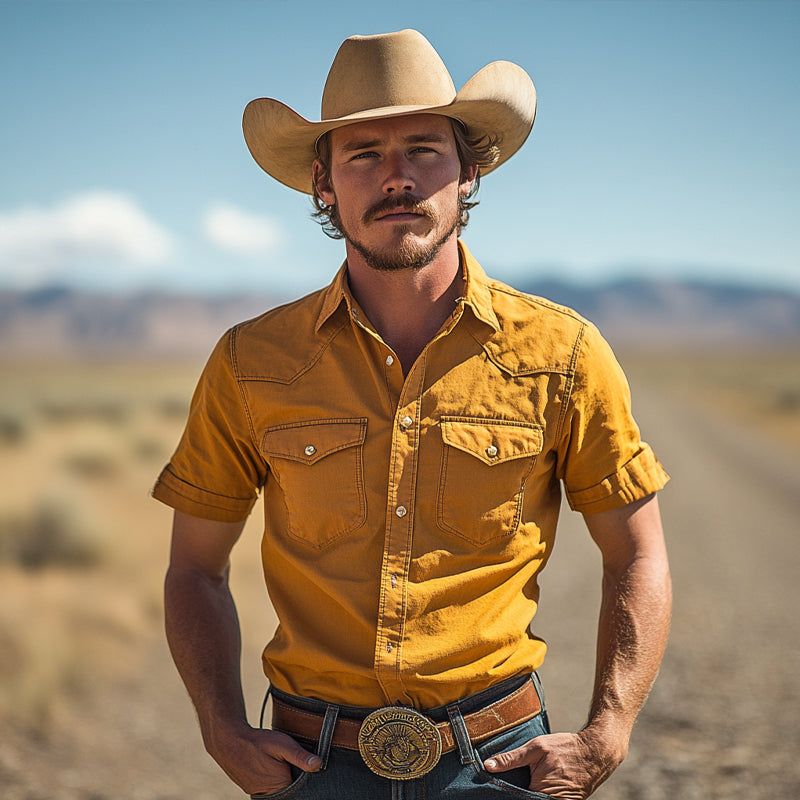 Men'S Western Cowboy Style Multi-Pocket Short Sleeve Shirt MTA0982E0X