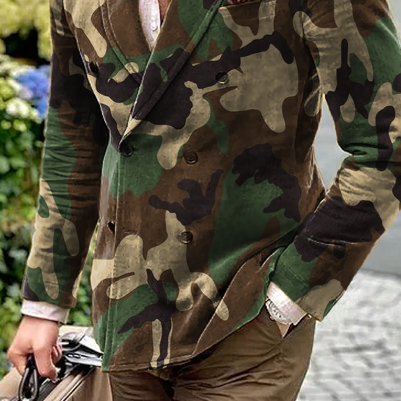 【24-hour shipping】Men's Camo Peak Lapel Double Breasted Casual Blazer 56252627Z