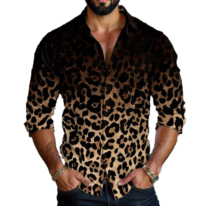 Langermet skjorte med leopard-gradienttrykk for menn 26030304X