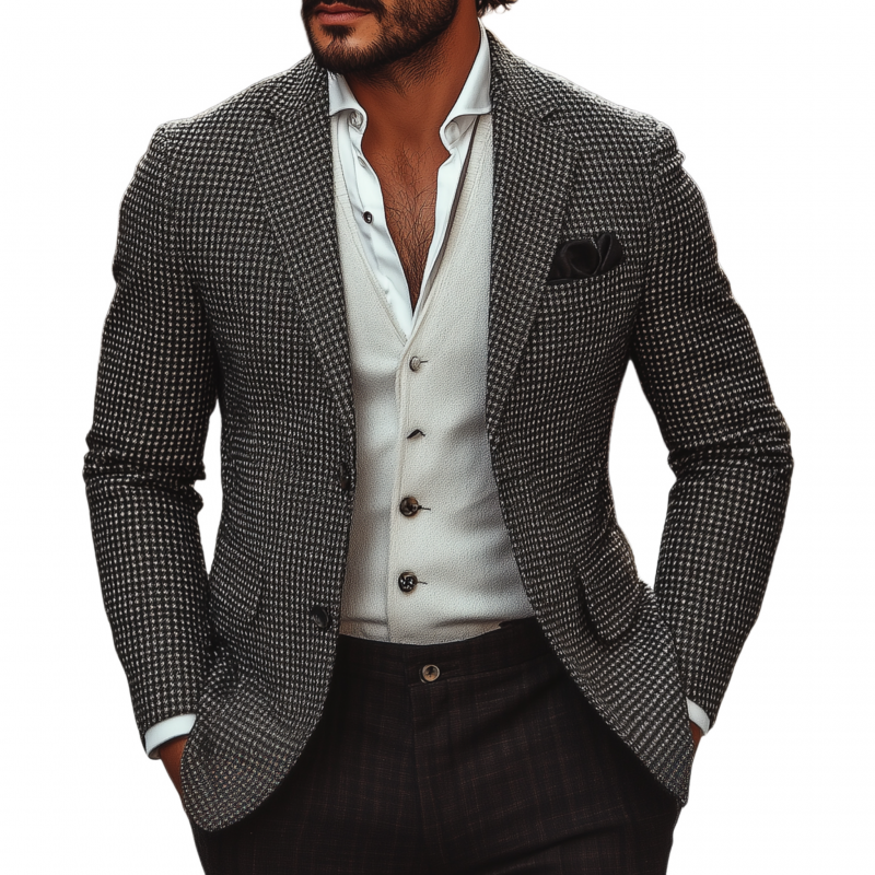 Men's Vintage Classic Houndstooth Notch Lapel Single-breasted Slim-fit Blzer MTA0810H1M