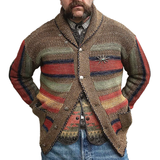 Men's Vintage Color Block Lapel Single Breasted Knit Cardigan 23898752Z