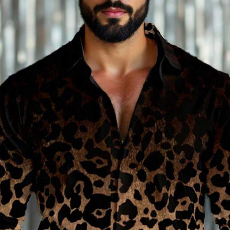 Men's Leopard Gradient Print Long Sleeve Shirt 26030304X