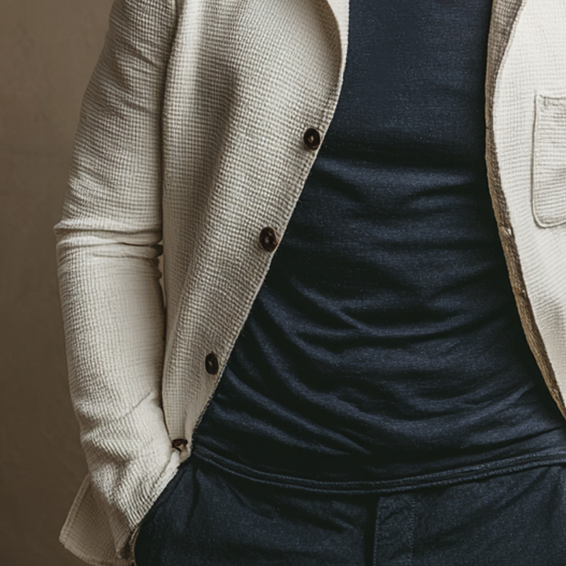 Men's Casual Solid Color Waffle Lapel Jacket MTA2704J4X