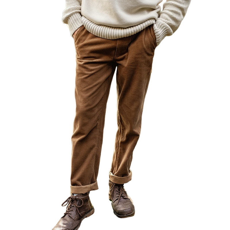 Men's Classic Elegant Brown Corduroy Straight Pants MTA1191J1U