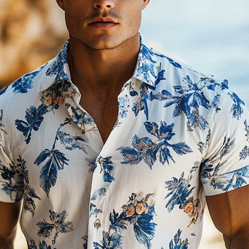 Men's Casual Printed Short Sleeve Lapel Shirt MTA1519E7X