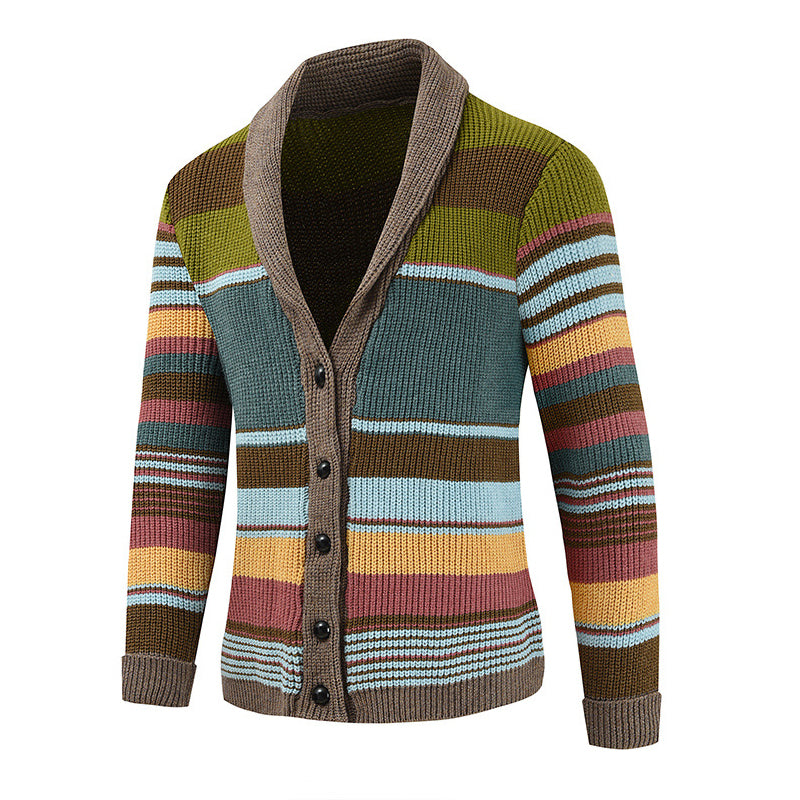 Chaqueta de suéter de solapa Colorblock para hombre 02918584X