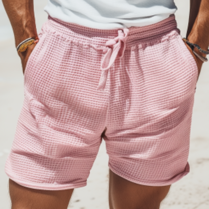 Men's Classic Casual Elastic Waist Waffle Beach Shorts 96778086K