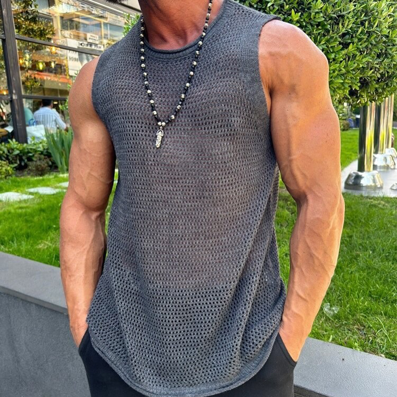Men's Solid Knit Mesh Crew Neck Tank Top MTA1809G1X