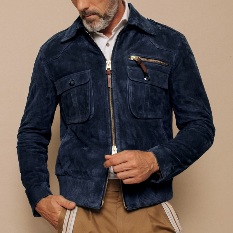 【Envío en 24 horas】Chaqueta de gamuza con bolsillo en el pecho y cremallera con solapa retro para hombre 01953047Z