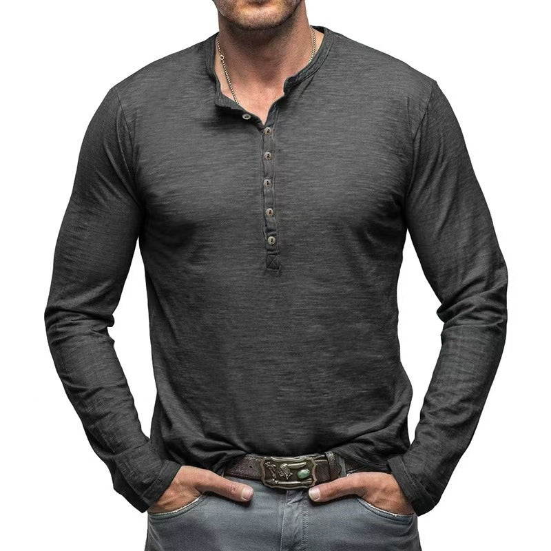 Men's Casual Skin-friendly Dark Gray Long-sleeved T-shirt 72467955U