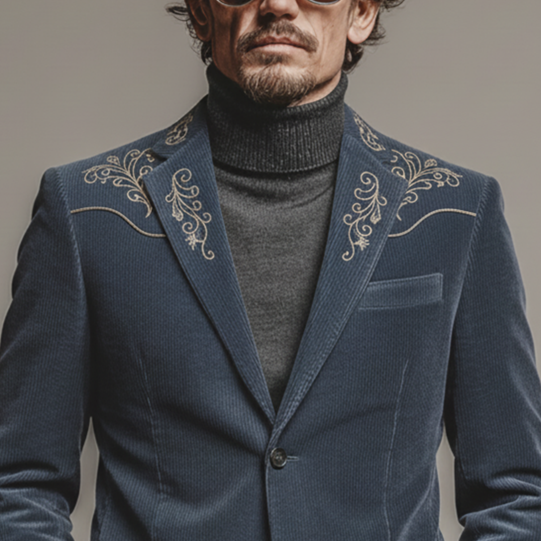 Men's Classic Retro Western Style Embroidered Corduroy Single-breasted Blazer MTA1198K7K