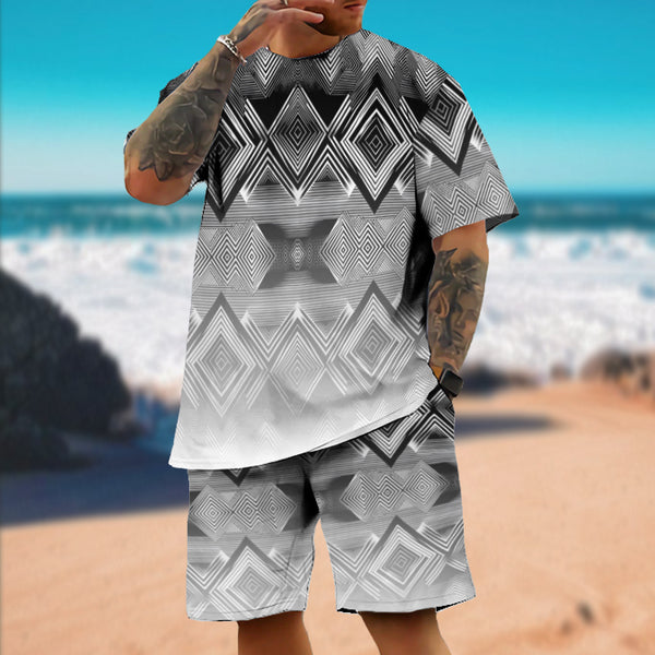 Men's Casual Gradient Geometric Short-sleeved Two-piece Set 42397911TO