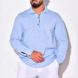 Men's Casual Cotton Linen Lapel Slim Pullover Long Sleeve Shirt 26925876M