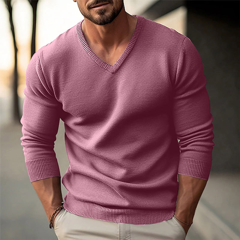 Maglione pullover lavorato a maglia a maniche lunghe con scollo a V in tinta unita da uomo 59954732X