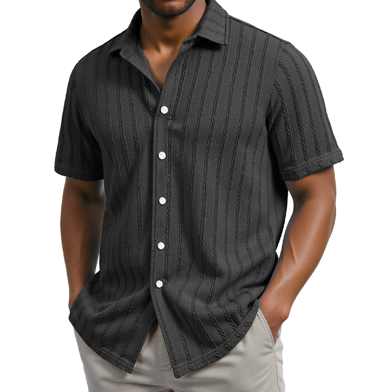 Men's Solid Color Striped Textured Short Sleeve Shirt MTA2551F8X