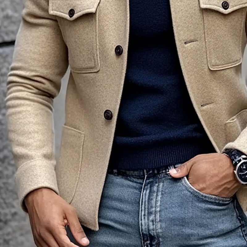 Men's Blended Solid Color Lapel Multi-pocket Jacket MTA2308I8X