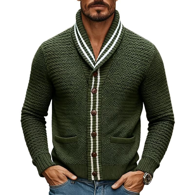 Men's Retro Casual Knit Lapel Contrast Button Cardigan MTA2717J8X