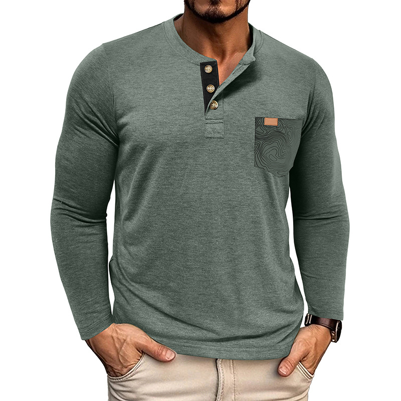Men's Classic Business Henley Collar Long Sleeve T-Shirt MTA2167H0U