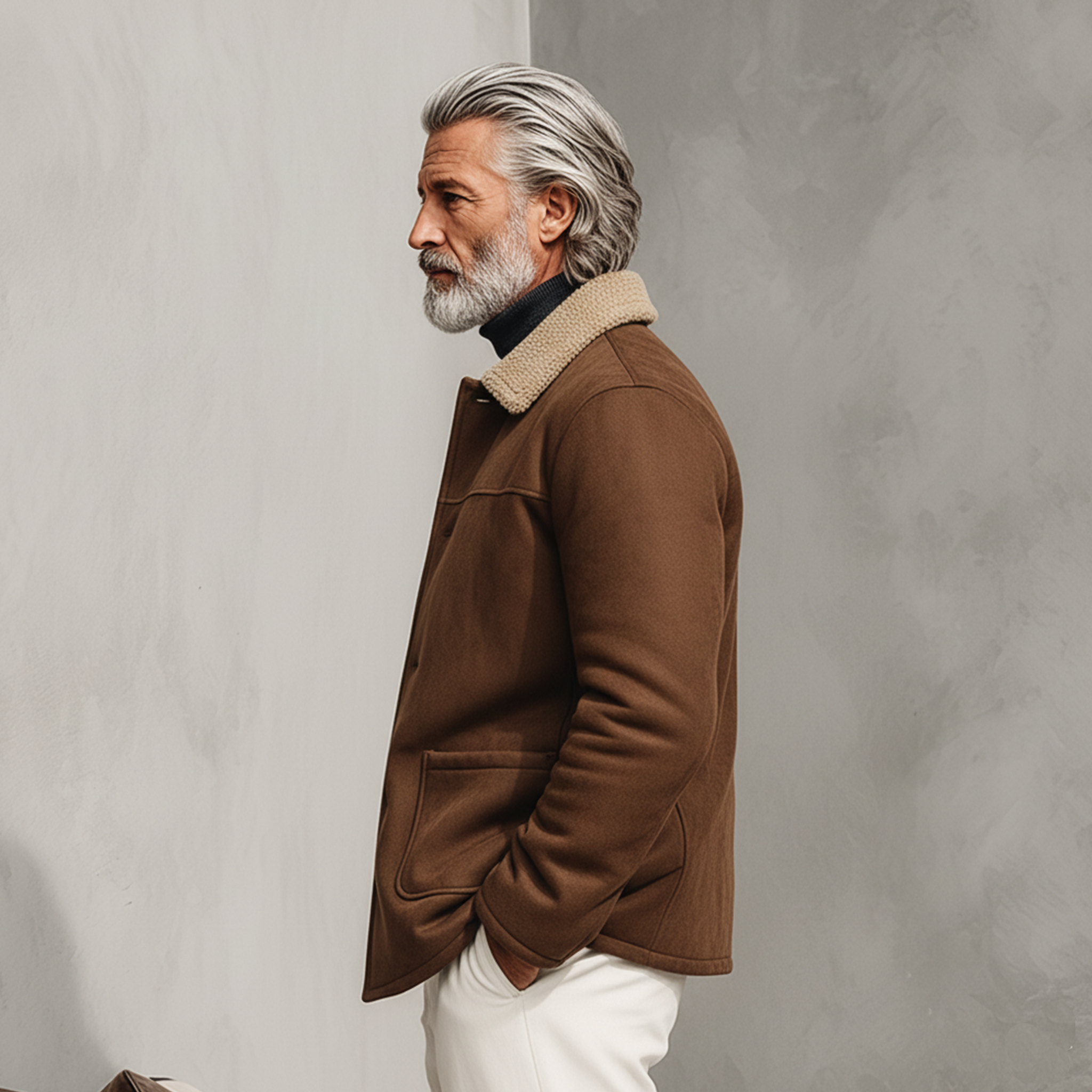 Men's Classic Light Business Fleece Lined And Collar Faux Suede Jacket MTA0344K7K