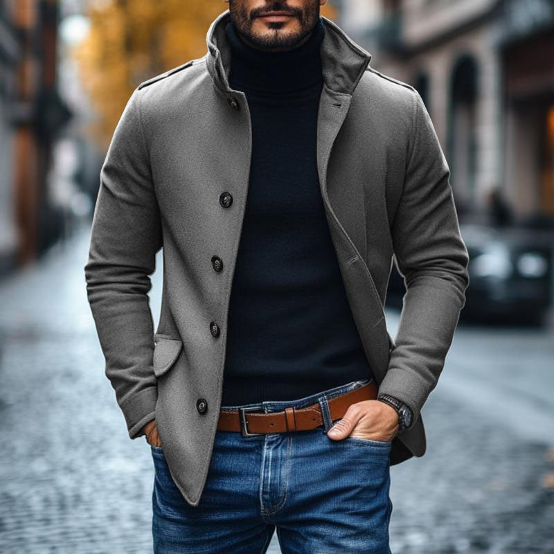 Men's Casual Wool Blend Lapel Single-breasted Slim Short Coat 85856791M