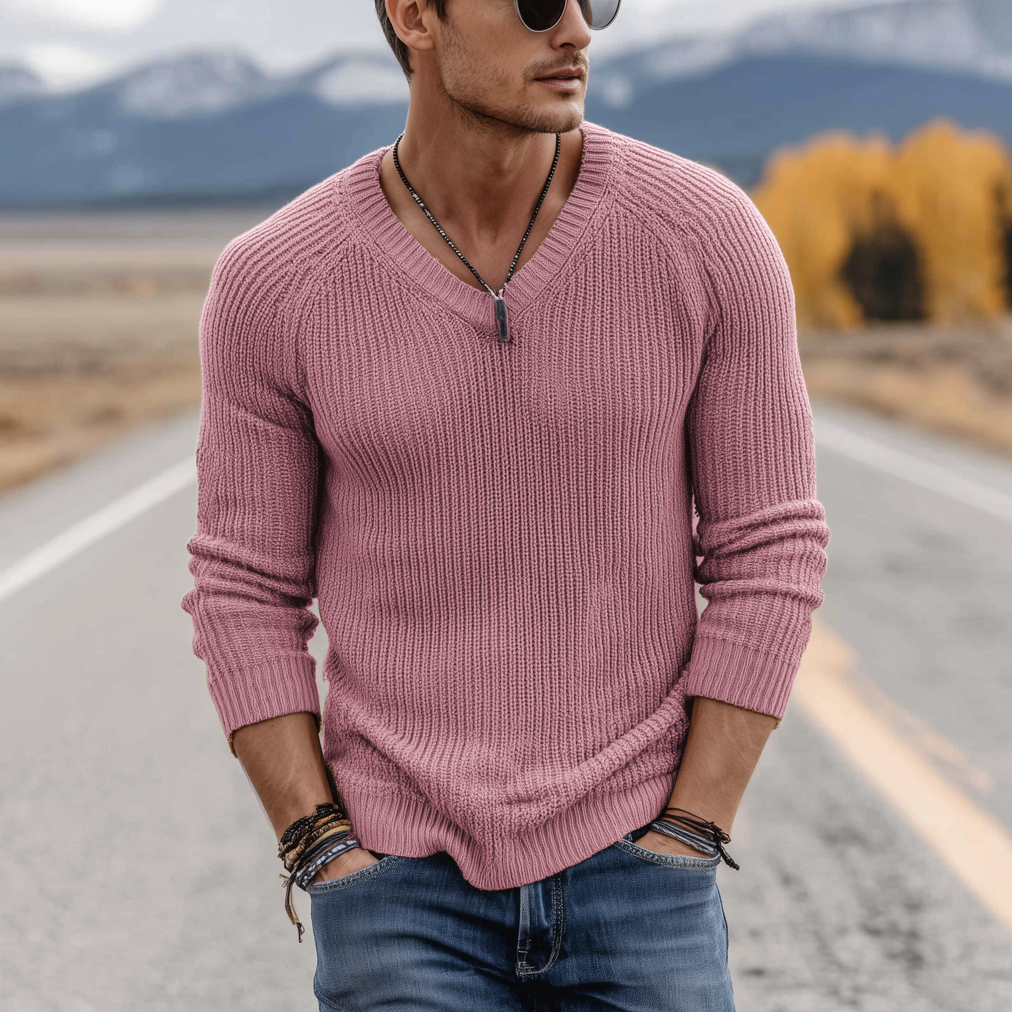 Men's Classic Casual V-Neck Slim Fit Thin Long Sleeve Sweater MTA0247H1K