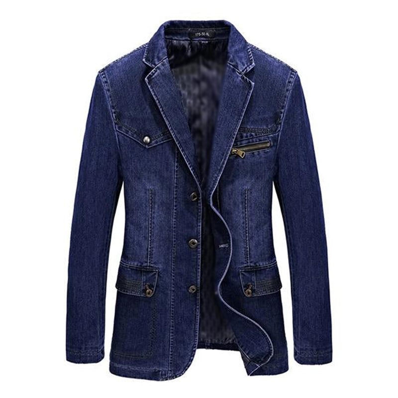 Men's Lapel Casual Single Breasted Denim Blazer 18477677M