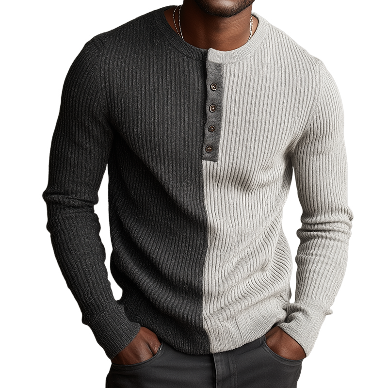 Men's Retro Casual Colorblock Henley Sweater MTA1385H3TO