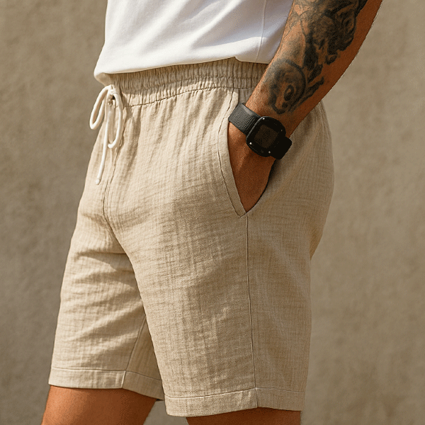 Men's Casual Breathable Cotton Linen Bubble Wrinkle Elastic Waist Loose Vacation Shorts MTA1444E1M
