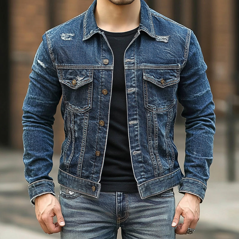 Menns Ripped Single Breasted Lapel denimjakke 89789274X