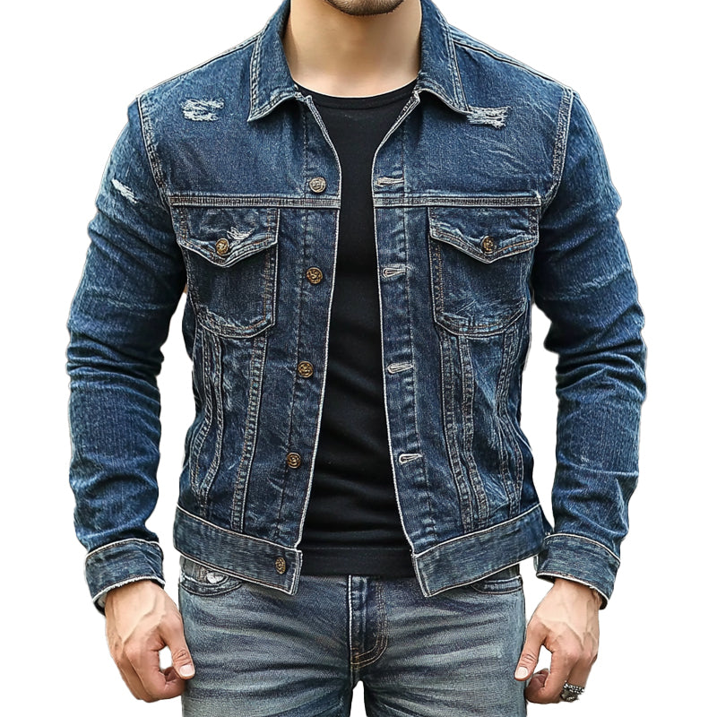 Menns Ripped Single Breasted Lapel denimjakke 89789274X