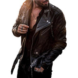 Men's Fashion Slim Lapel Motorcycle Leather Jacket 25336396M