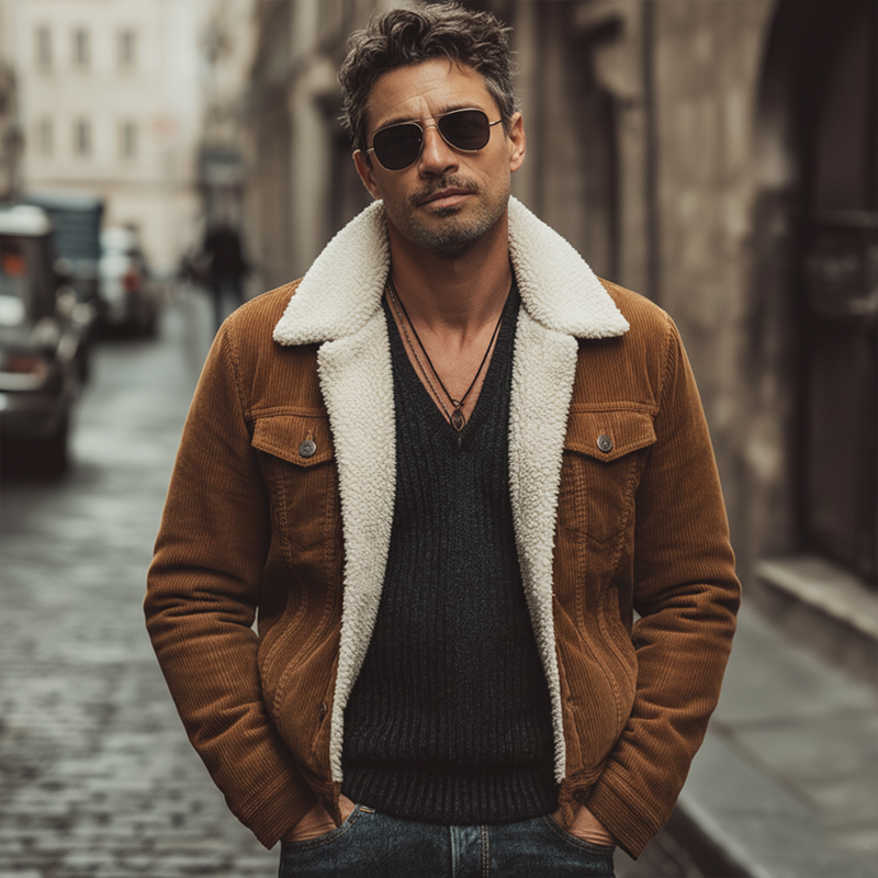 Men's Classic Corduroy Shearling Lined Button-Up Jacket MTA0411K2U