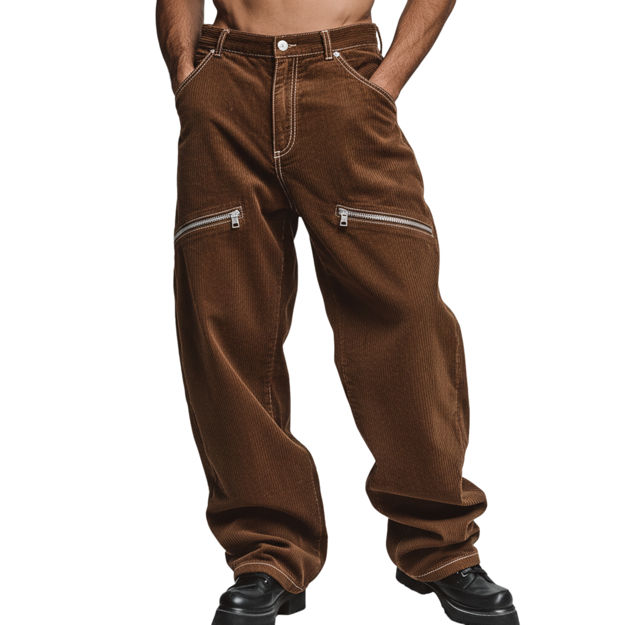 Men's Stylish Corduroy Zipper-decorated Casual Pants MTA0804K7K