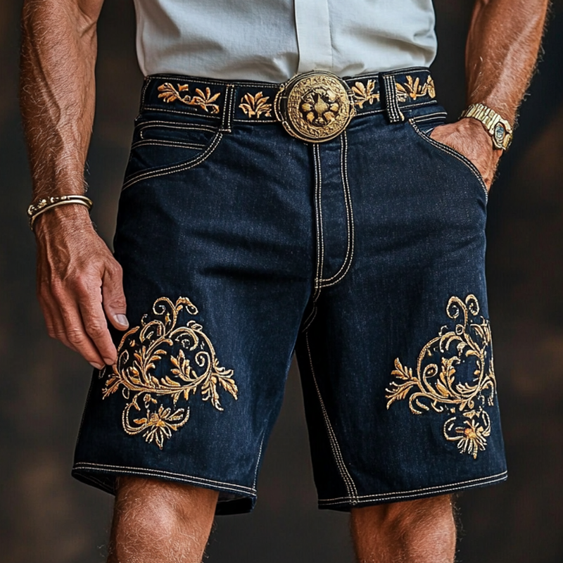 Men'S Fashion Retro Embroidered Straight Denim Shorts MTA0948E0Z