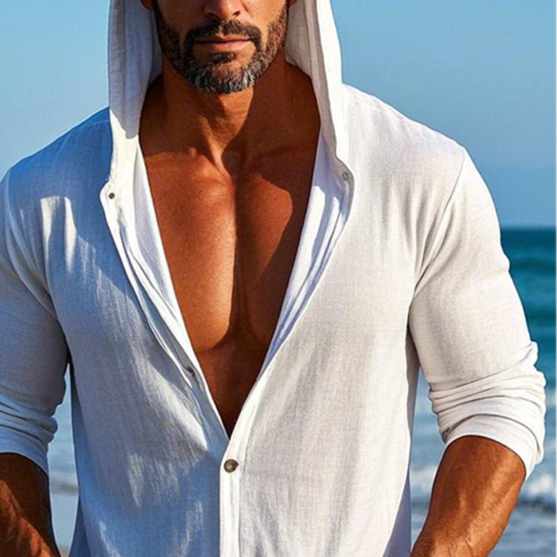 Men's Casual Cotton and Linen Single Breasted Hoodie 31944678X