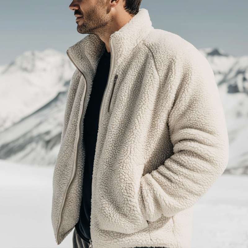 Men's Urban Warm Faux Lambskin Stand-collar Zip-up Jacket MTA2863K5U