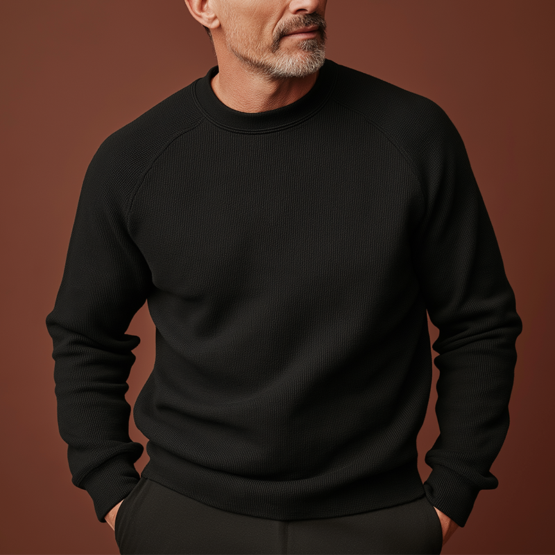Men's Fashion Solid Color Knitted Ribbed Round Neck Long Sleeve Sweatshirt MTA2742H1P