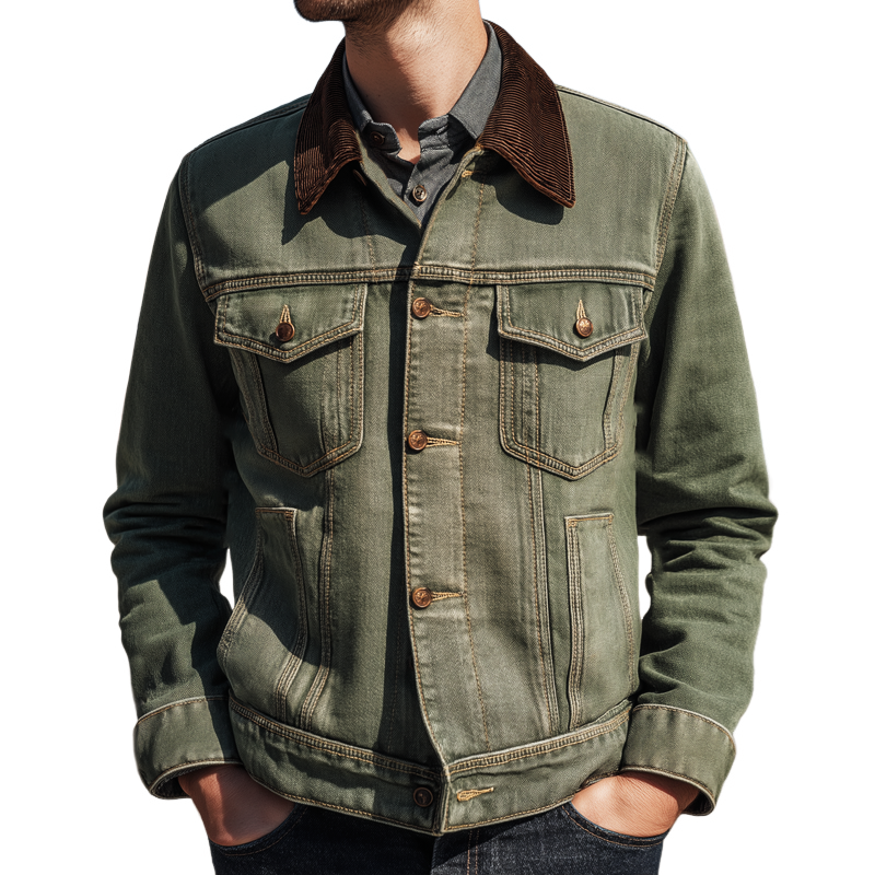 Men's Vintage Patchwork Collar Denim Jacket MTA0997I0U