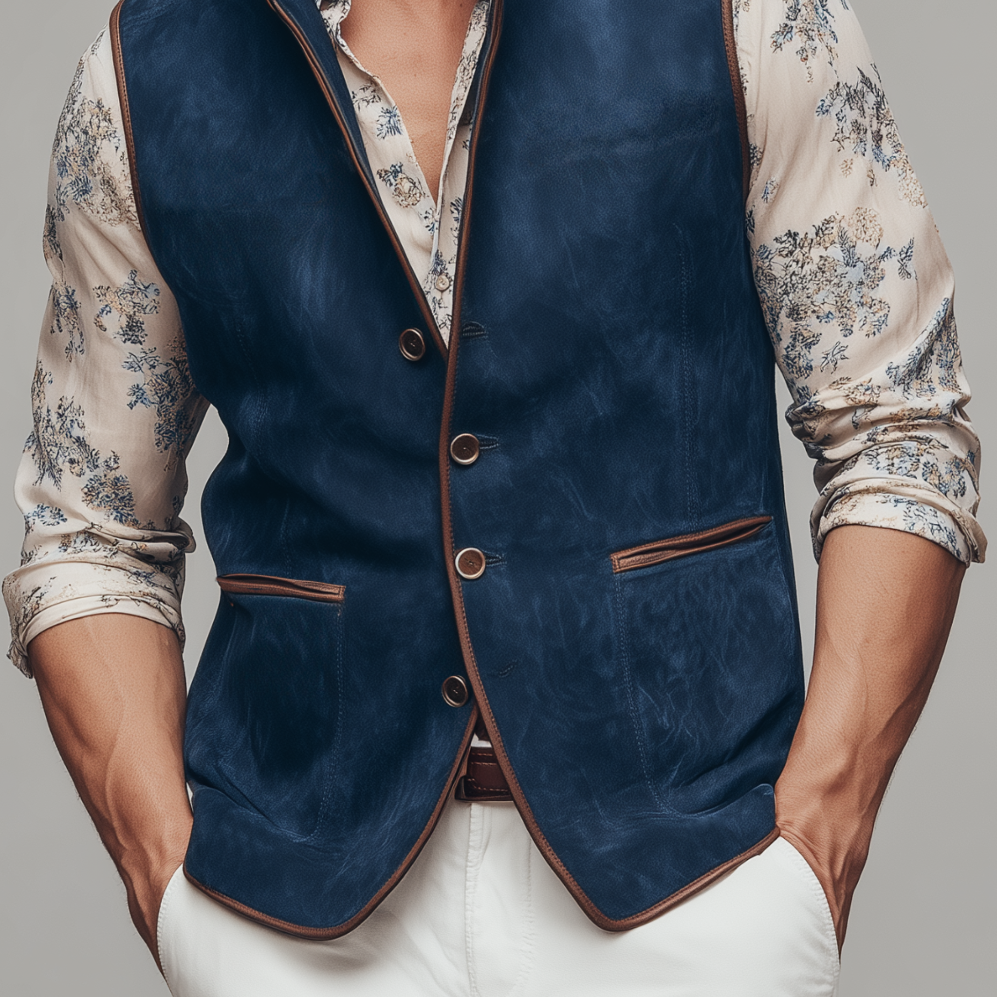 Men's Classic American Retro Stand Collar Suede Vest MTA1975H3K
